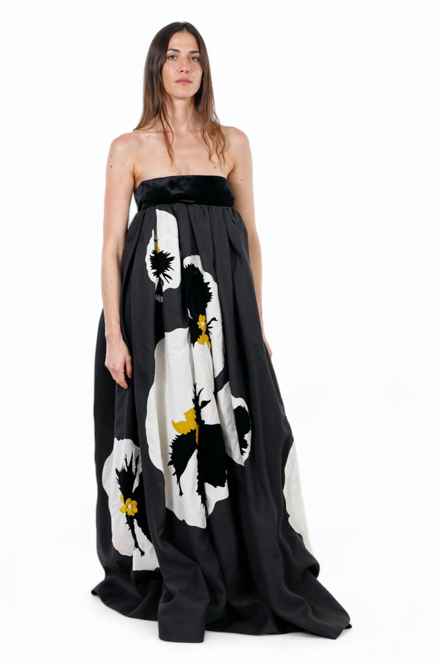 Valentino Strapless Floral Print Evening Gown