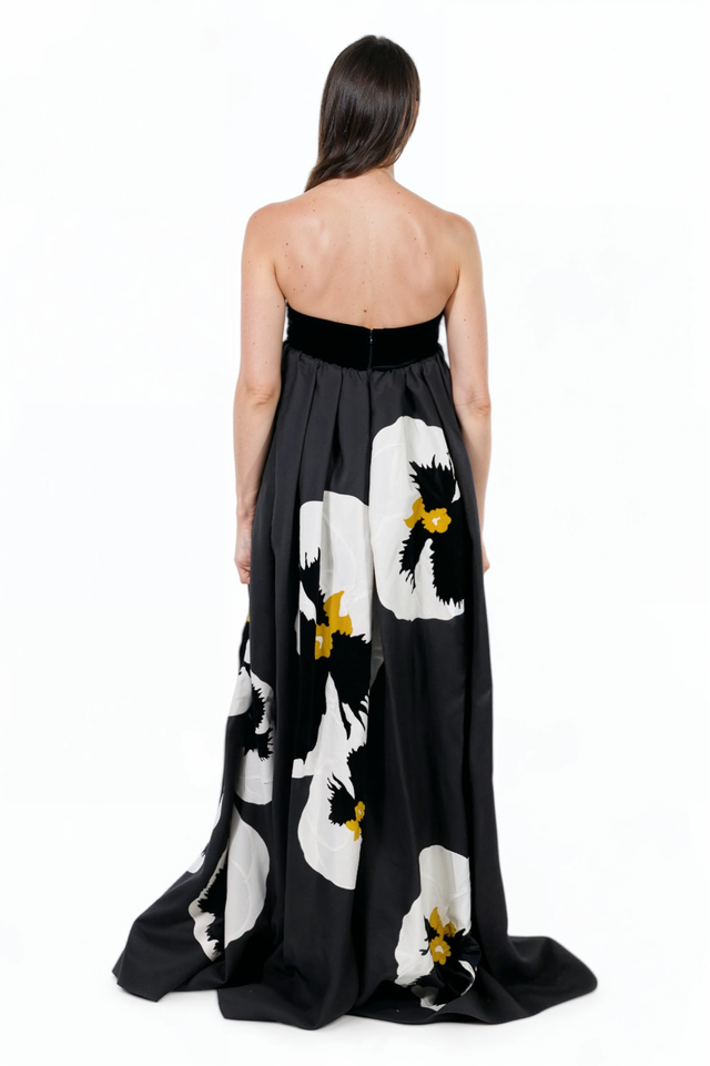Valentino Strapless Floral Print Evening Gown