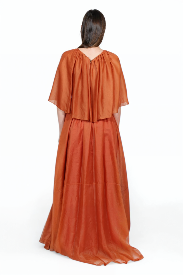 Valentino Bronze Gown with Draped Cape