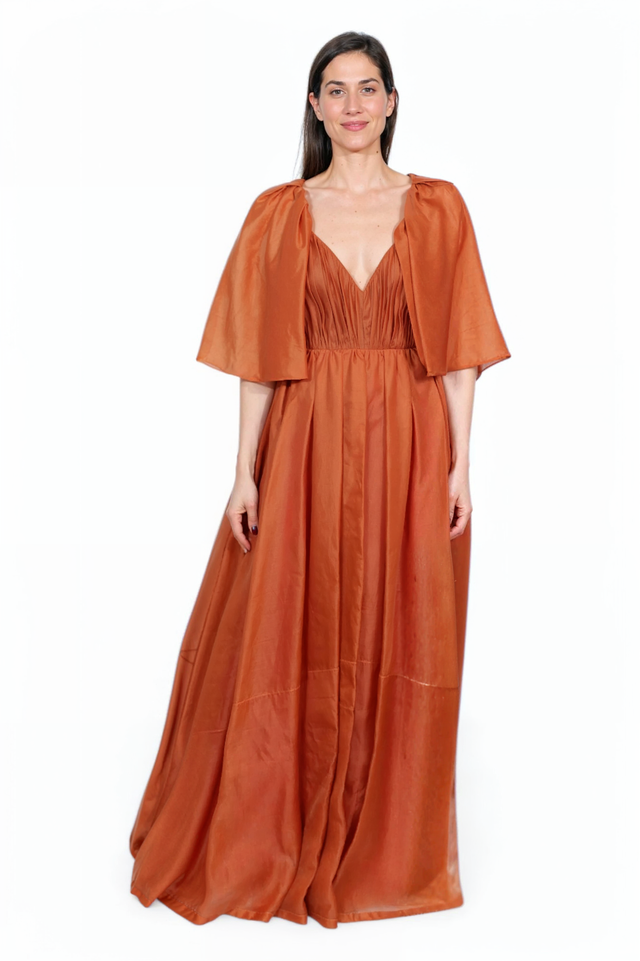 Valentino Bronze Gown with Draped Cape