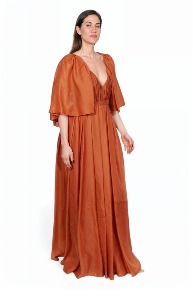 Valentino Bronze Gown with Draped Cape