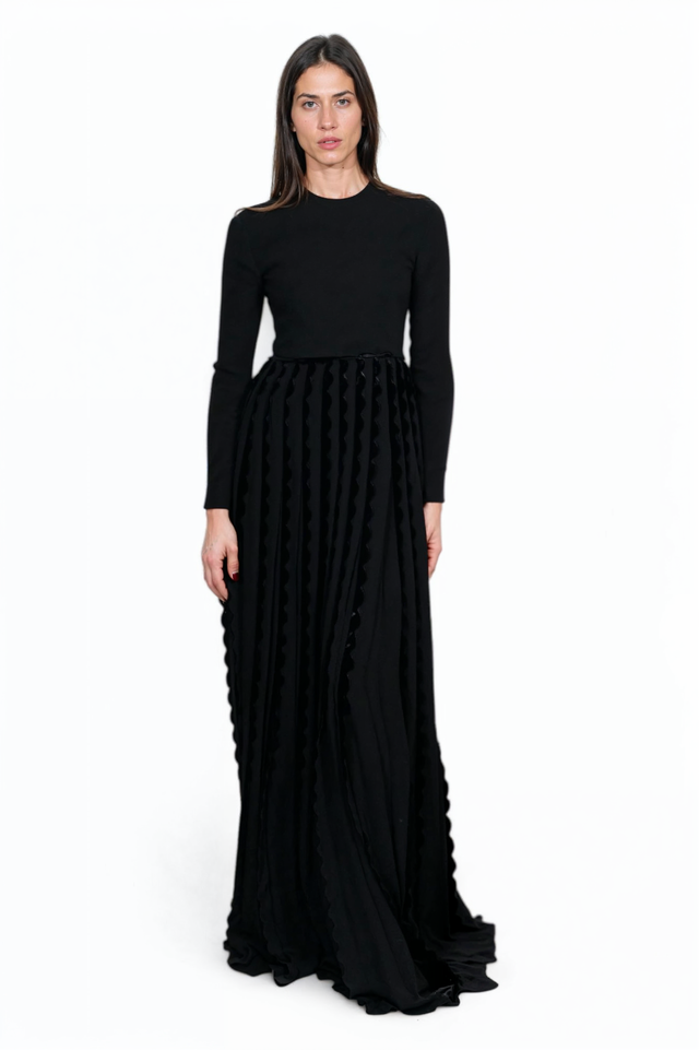 Valentino Black Gown with Velvet Ribbon Detailing