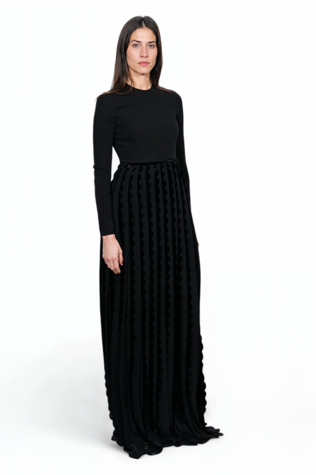 Valentino Black Gown with Velvet Ribbon Detailing