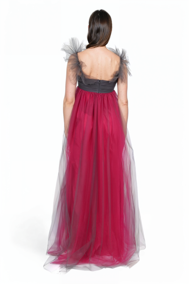 Valentino Ombre Tulle Gown with Ruffled Shoulder Detail