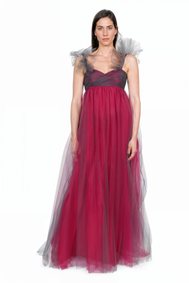 Valentino Ombre Tulle Gown with Ruffled Shoulder Detail