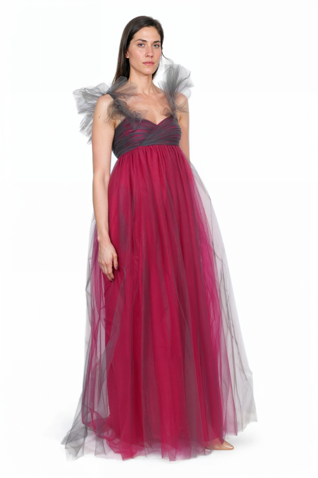 Valentino Ombre Tulle Gown with Ruffled Shoulder Detail