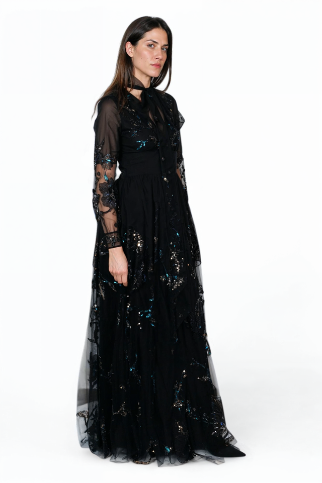 Valentino Embroidered Sheer Gown with Bow Detail