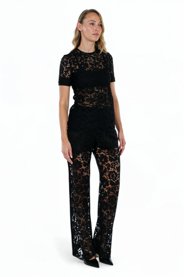 Valentino Black Lace Short-Sleeve Top