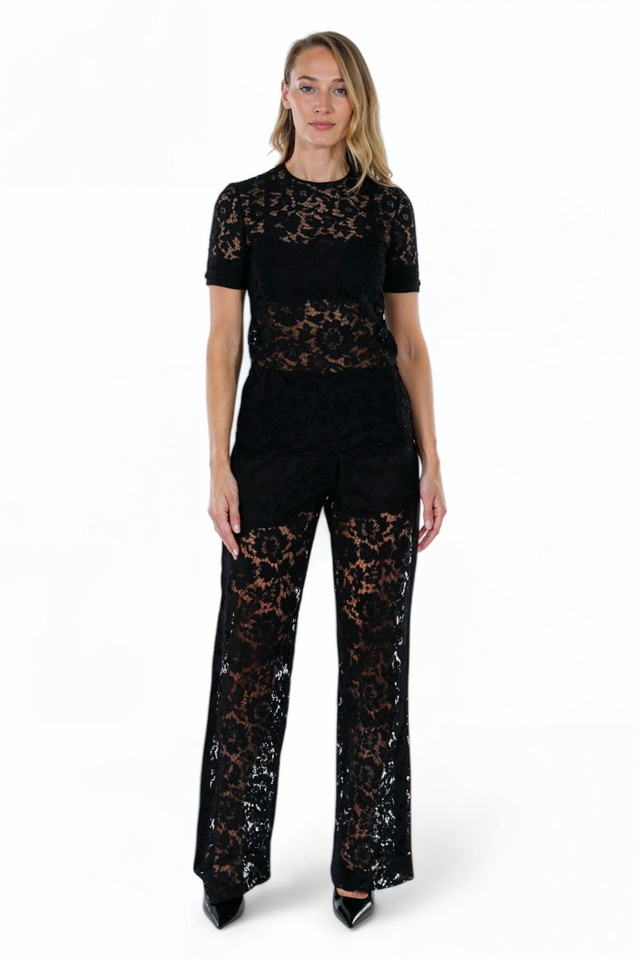 Valentino Black Lace Short-Sleeve Top