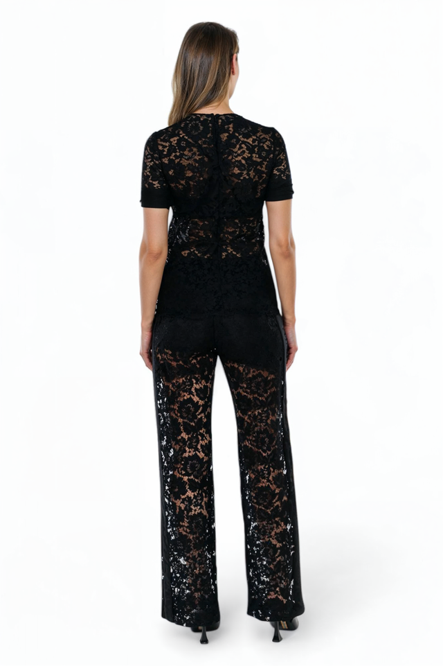 Valentino Black Lace Short-Sleeve Top