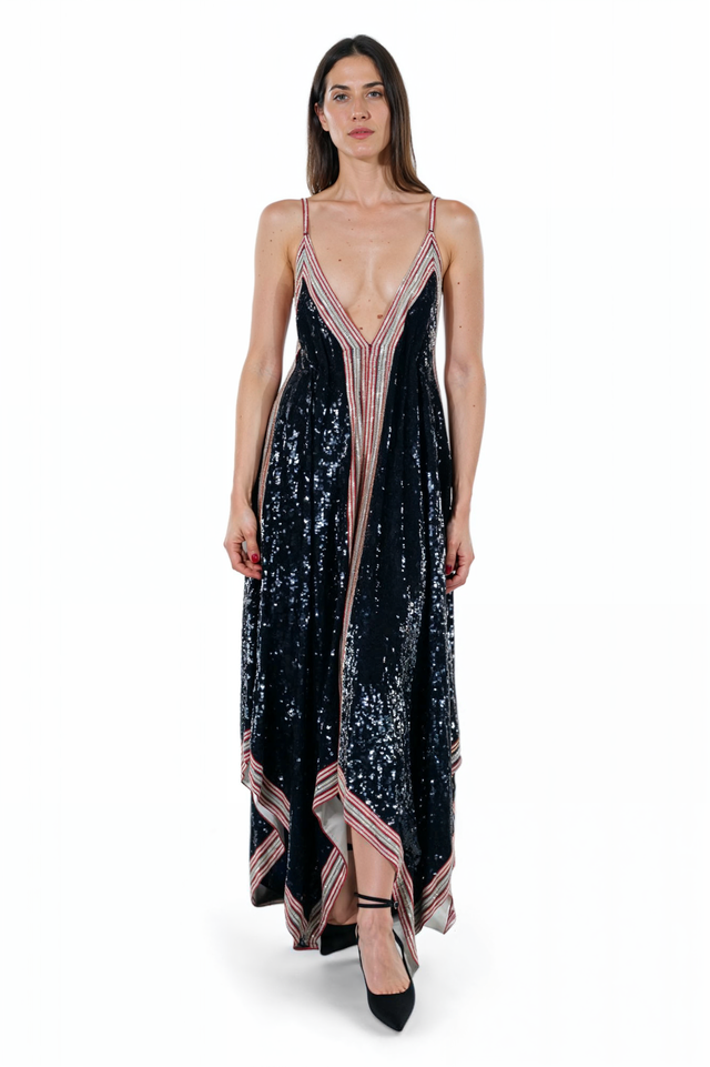 Valentino Sequined Handkerchief Hem Gown - Midnight Sparkle