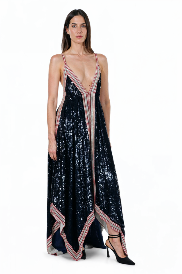 Valentino Sequined Handkerchief Hem Gown - Midnight Sparkle