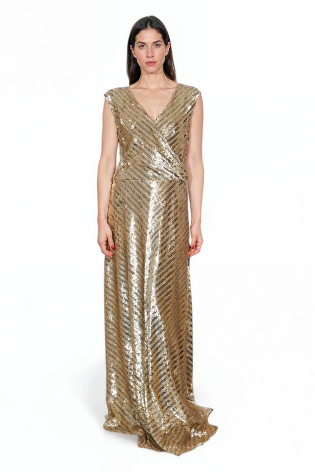 Valentino Gold Sequin Wrap Gown