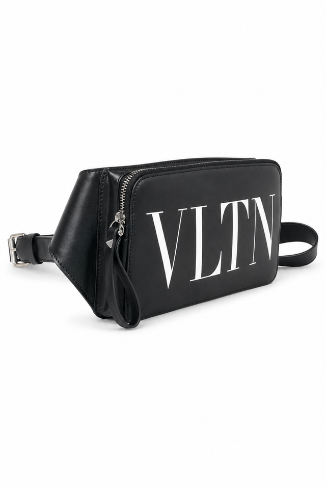 Valentino Garavani VLTN Leather Belt Bag in Black