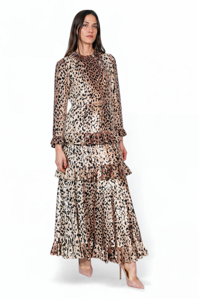 Valentino Sequined Animal-Print Tiered Gown
