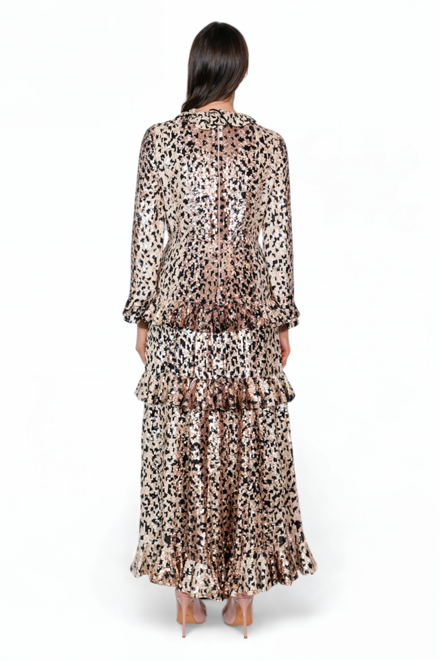 Valentino Sequined Animal-Print Tiered Gown