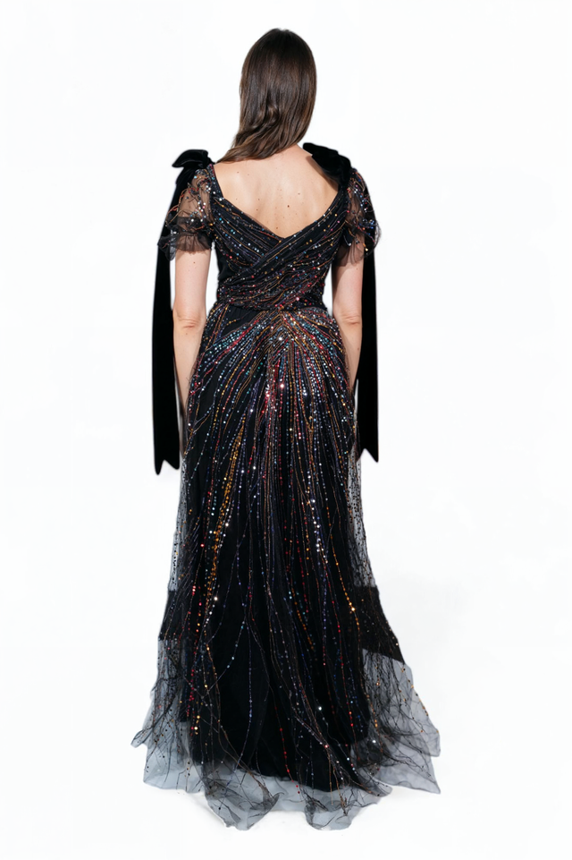 Valentino Beaded Tulle Evening Gown in Black