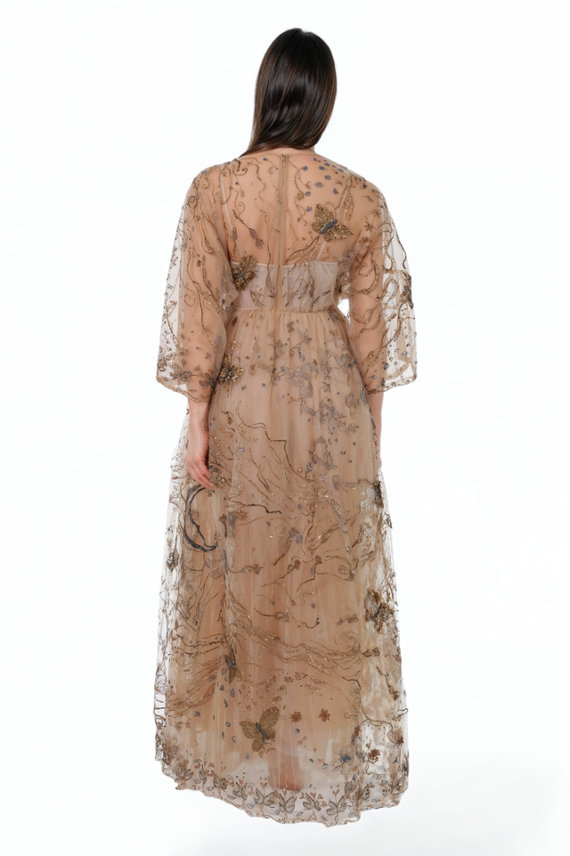 Valentino Embroidered Sheer Gown - Camel Rose
