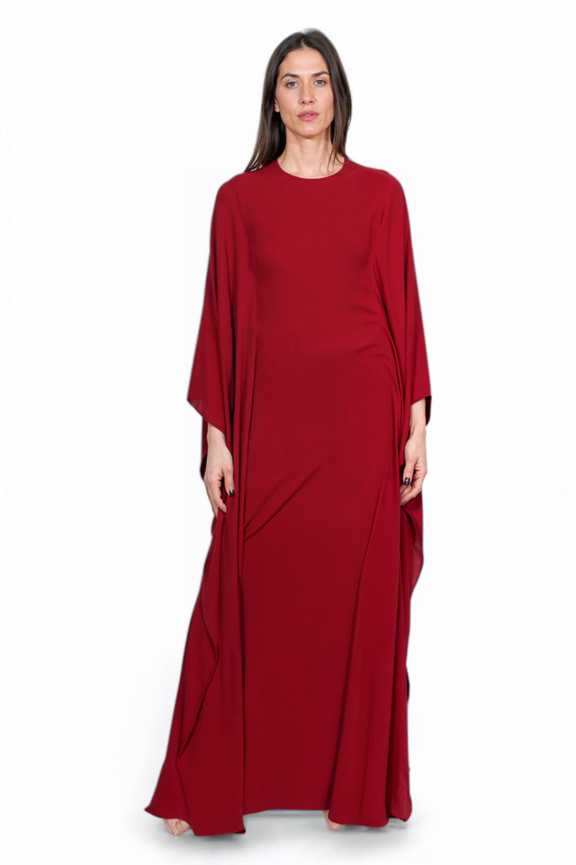 Valentino Draped Caftan Gown in Crimson Red