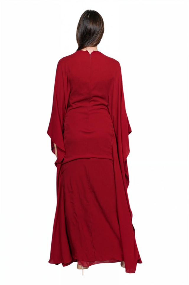 Valentino Draped Caftan Gown in Crimson Red