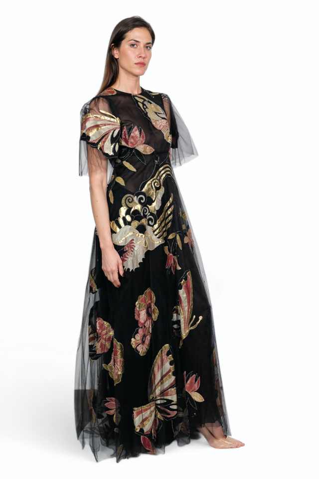 Valentino Sheer Embroidered Butterfly Gown