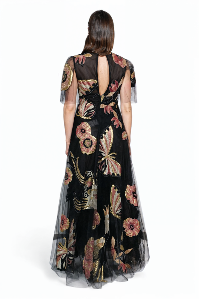 Valentino Sheer Embroidered Butterfly Gown