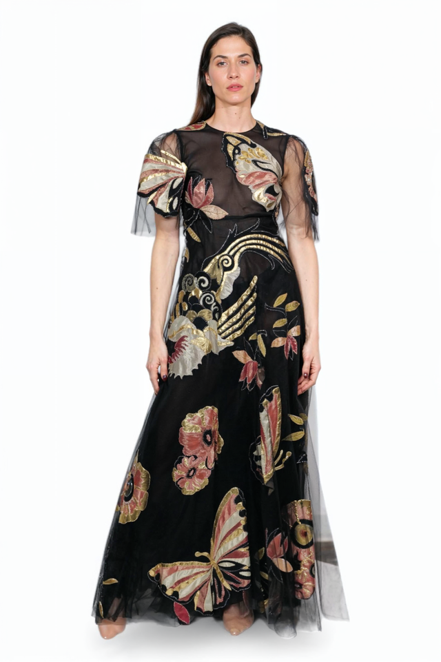 Valentino Sheer Embroidered Butterfly Gown