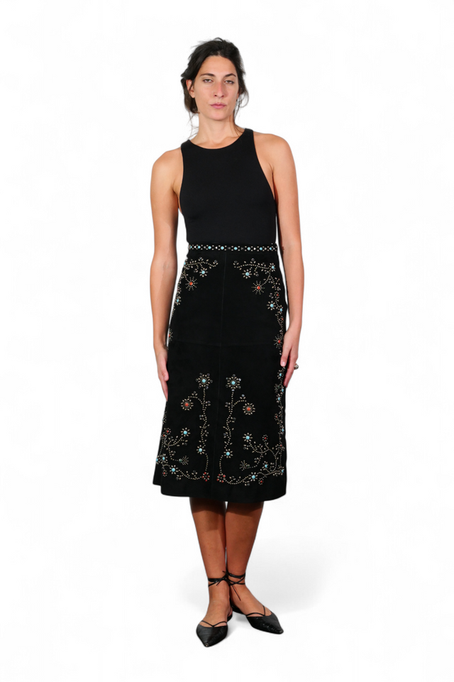 Valentino Embellished Floral A-Line Skirt — Black