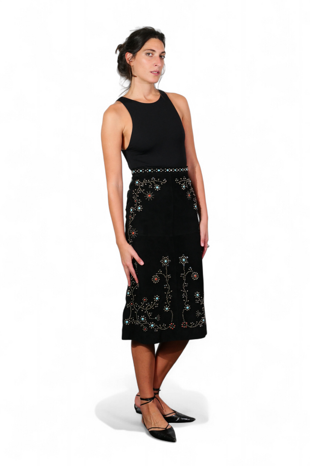 Valentino Embellished Floral A-Line Skirt — Black
