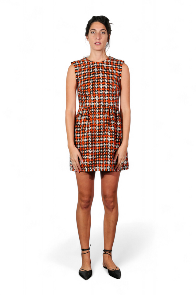 Valentino Metallic Tweed Mini Dress — Orange & Silver