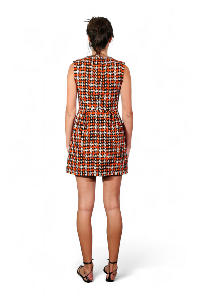 Valentino Metallic Tweed Mini Dress — Orange & Silver