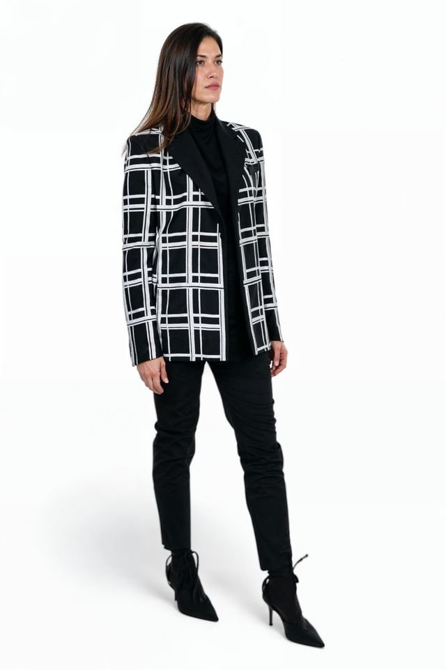Valentino Black & White Grid Pattern Blazer