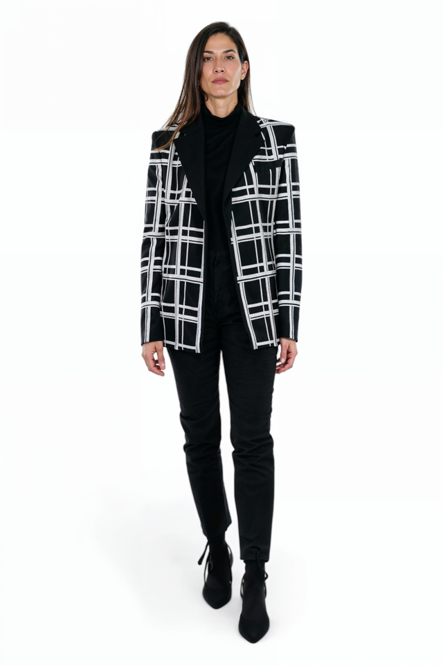 Valentino Black & White Grid Pattern Blazer