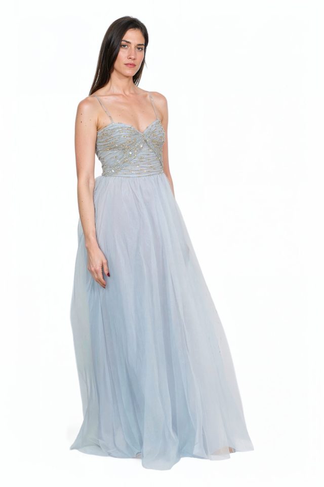 Valentino Powder Blue Tulle Gown with Embroidered Bodice