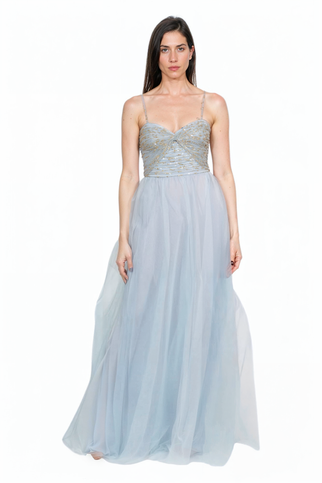Valentino Powder Blue Tulle Gown with Embroidered Bodice