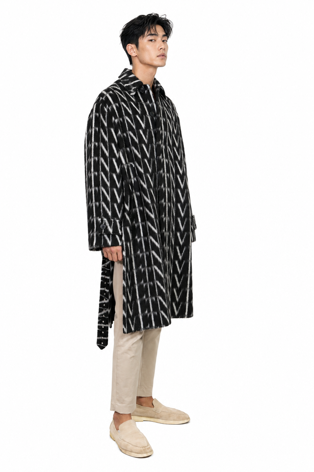 Valentino VLTN Blurred Monogram Belted Wool Coat