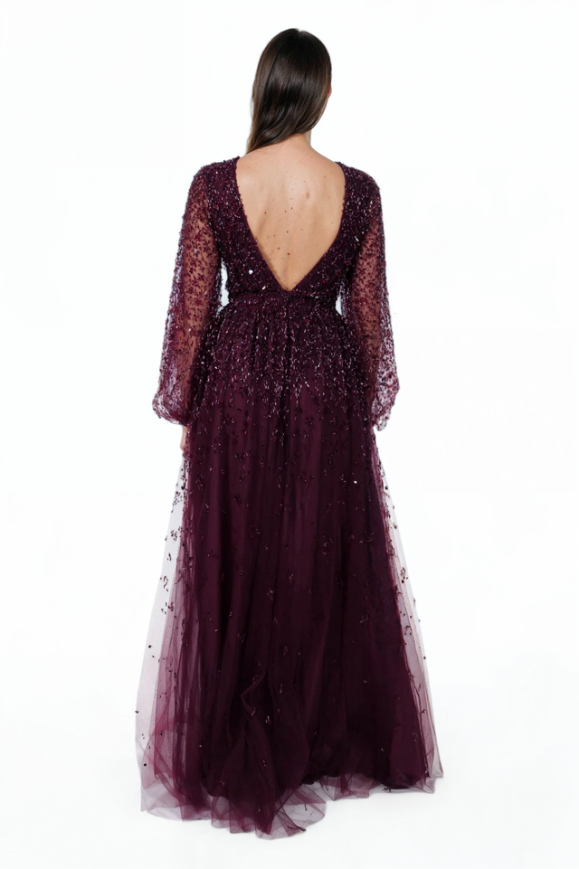 Valentino Sequined Tulle Gown - Deep Burgundy