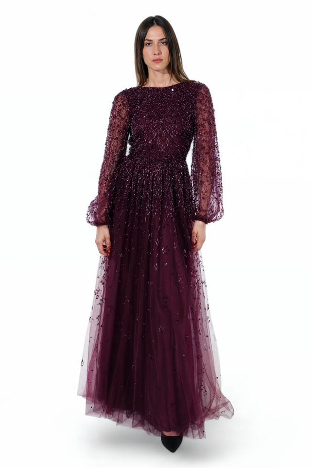Valentino Sequined Tulle Gown - Deep Burgundy