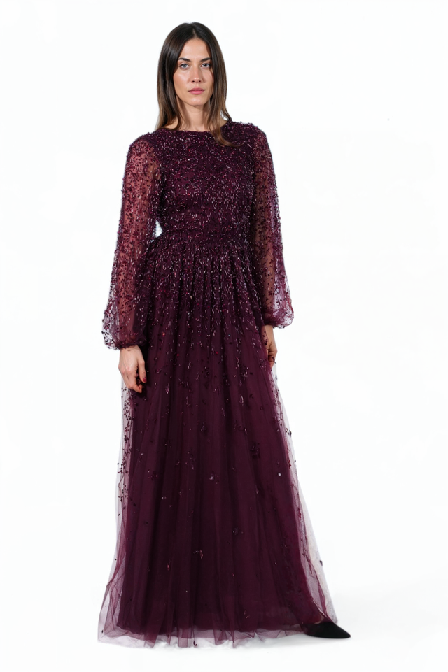 Valentino Sequined Tulle Gown - Deep Burgundy