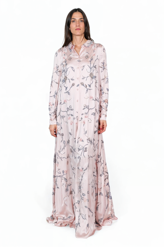 Valentino Floral Silk Shirt Dress in Blush Pink