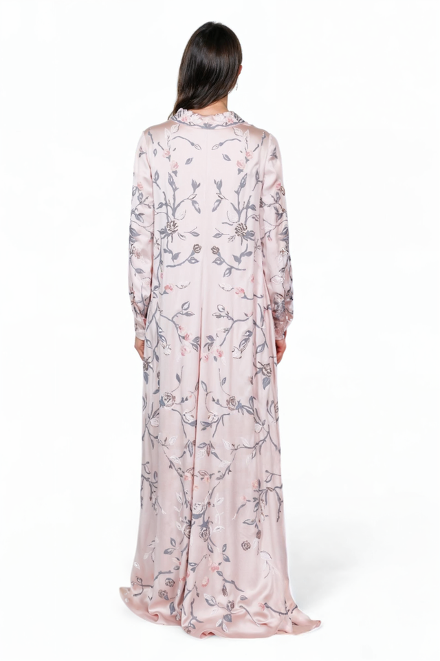 Valentino Floral Silk Shirt Dress in Blush Pink