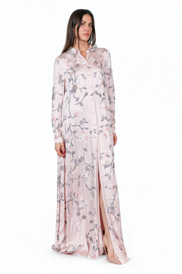 Valentino Floral Silk Shirt Dress in Blush Pink