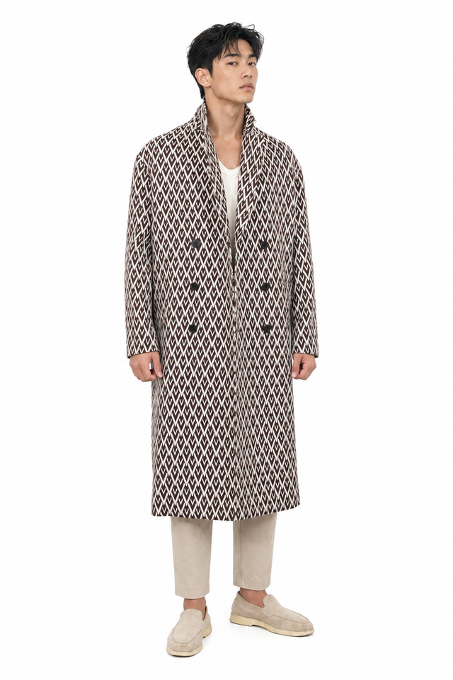 Valentino Toute La V Pattern Double-Breasted Wool Overcoat