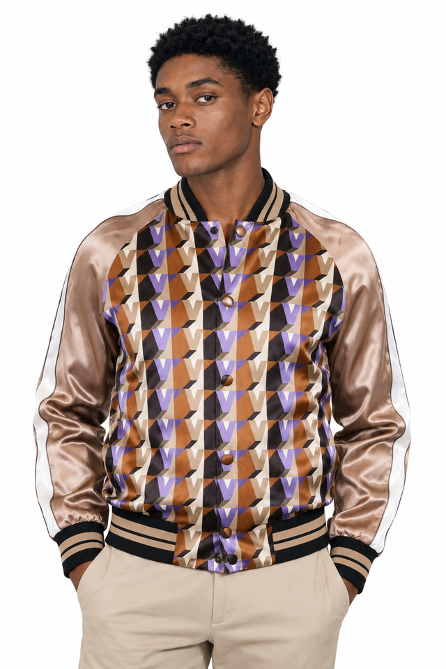 Valentino V-Optical Printed Silk Bomber Jacket