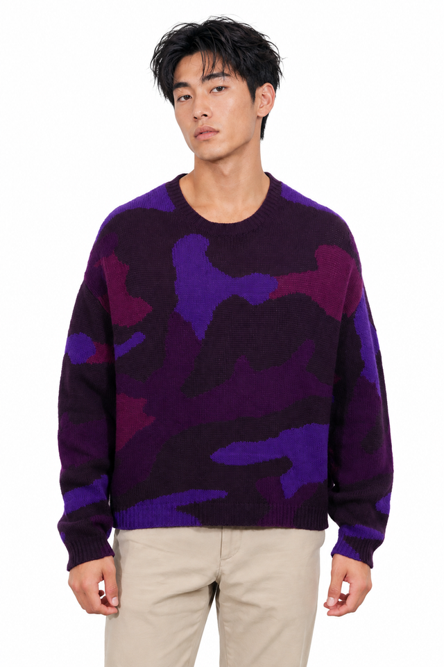Valentino Purple Camouflage Crewneck Sweater
