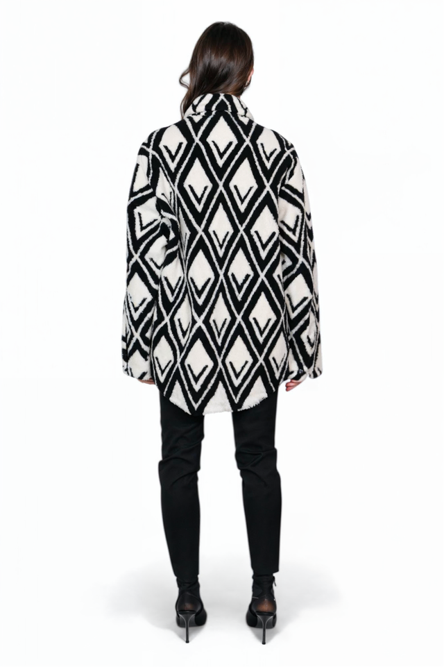 Valentino Monochrome Geometric Fur Coat