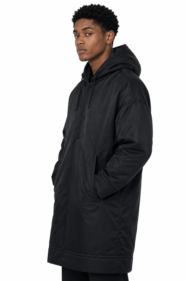 Valentino black hooded half-zip oversized parka
