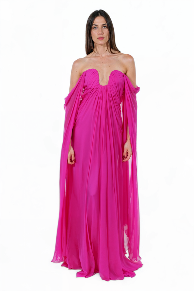 Valentino Off-Shoulder Draped Gown - Vibrant Fuchsia