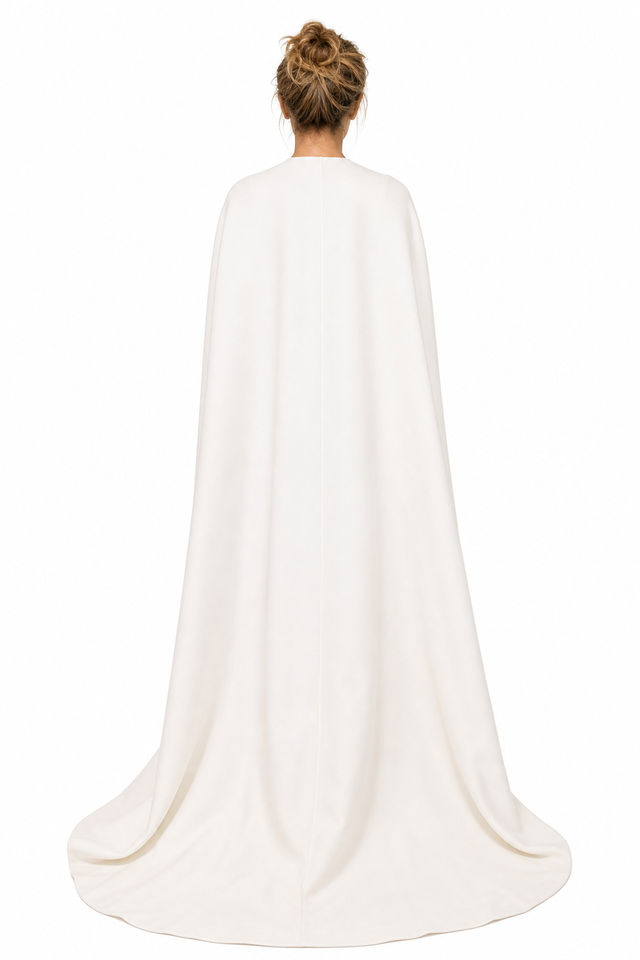 Valentino Floor-Length V-Hardware Wool-Silk Evening Cape in Ivory