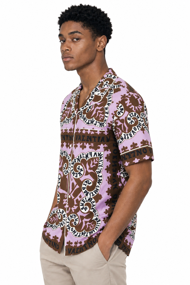 Valentino Foulard Archive Logo Printed Silk Short-Sleeve Shirt